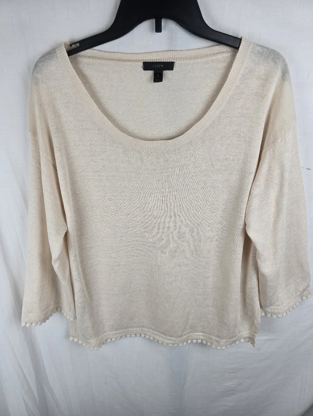 J. Crew Cream Scoop Neck Lightweight Linen Sweater Sz M